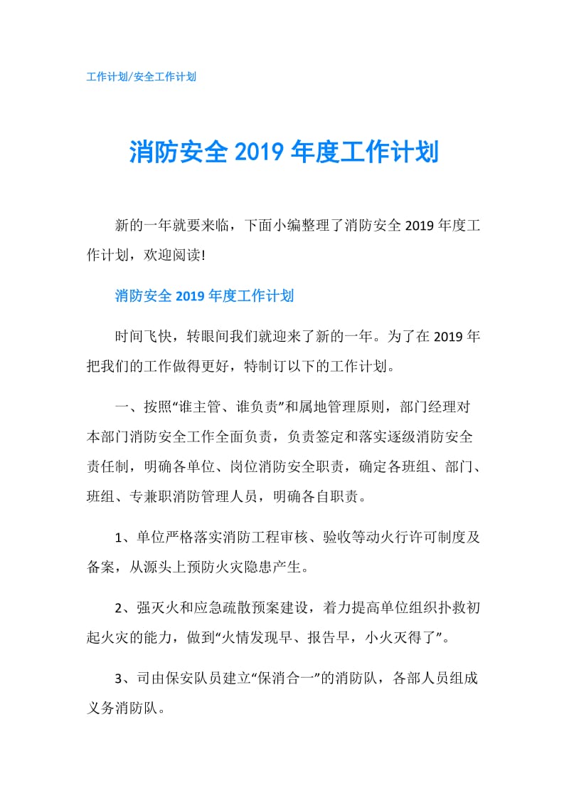 消防安全2019年度工作计划.doc_第1页