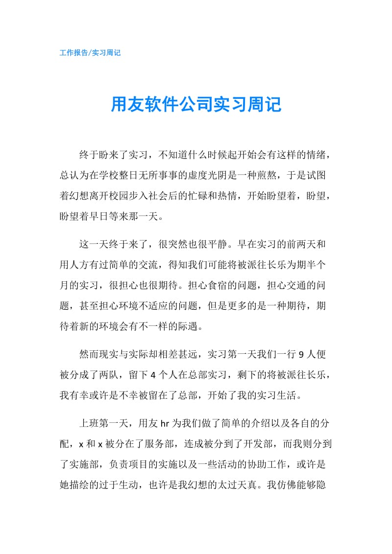 用友软件公司实习周记.doc_第1页