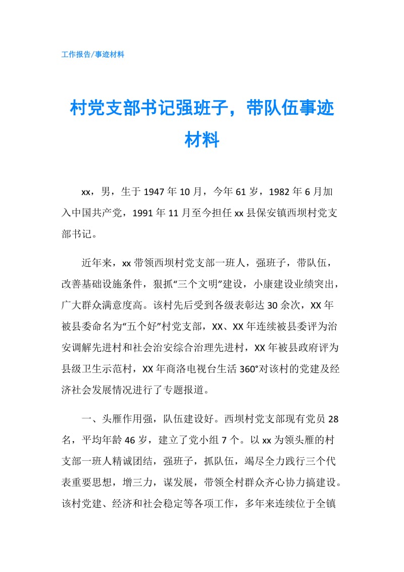 村党支部书记强班子带队伍事迹材料.doc_第1页