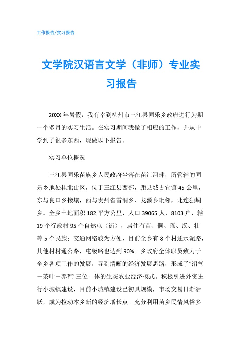 文学院汉语言文学（非师）专业实习报告.doc_第1页