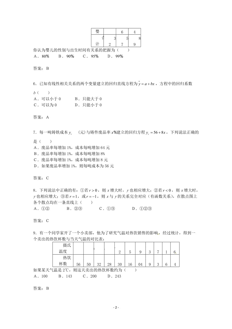 数学：第三章《统计案例》测试（2）（新人教A版选修2-3）_第2页