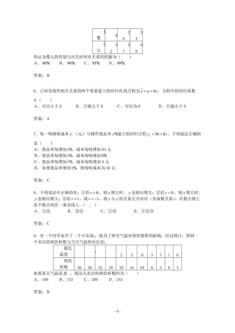 数学：第一章《统计案例》测试（1）（新人教A版选修1-2）_第2页