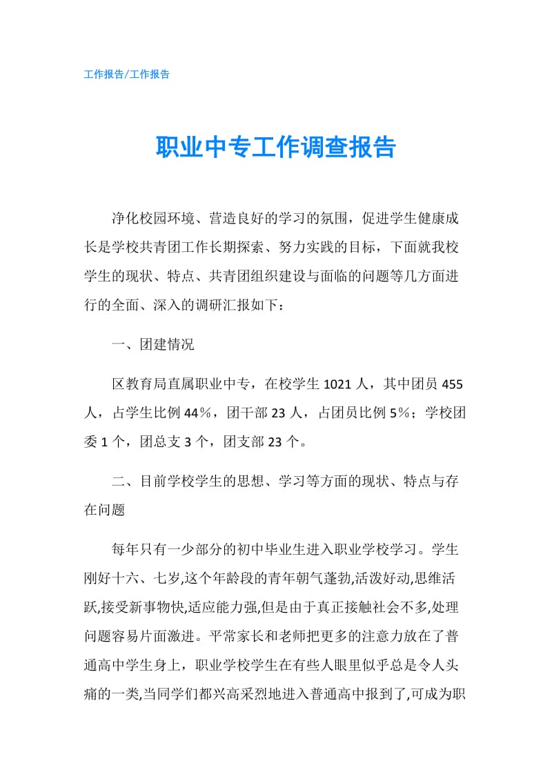 职业中专工作调查报告.doc_第1页