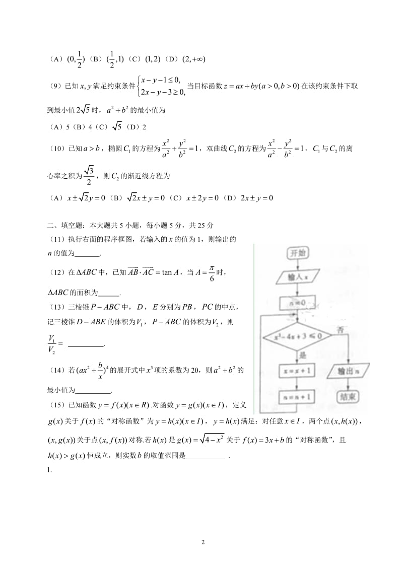 山东高考理科数学试题含答案（Word版）_第2页
