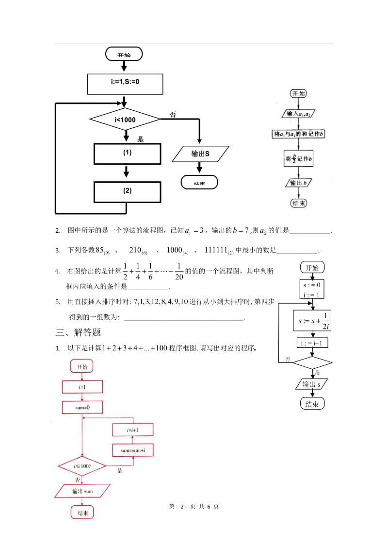 数学：第一章《算法初步》测试（1）（新人教A版必修3）_第2页