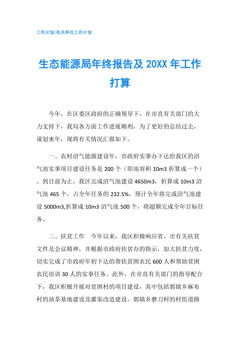 生态能源局年终报告及20XX年工作打算.doc_第1页