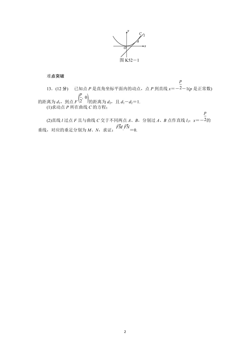 人教A版文科数学课时试题及解析（52）抛物线A_第2页