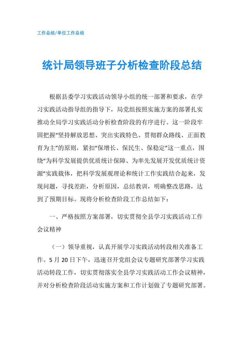 统计局领导班子分析检查阶段总结.doc_第1页