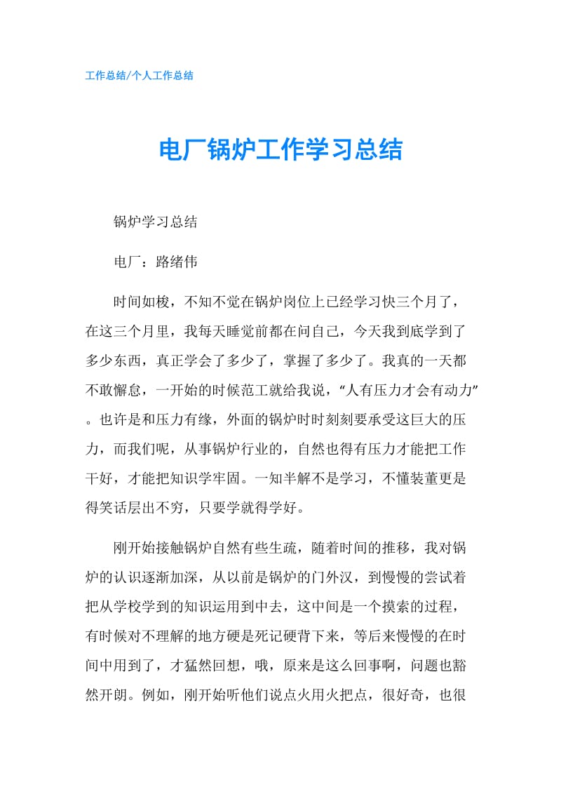 电厂锅炉工作学习总结.doc_第1页