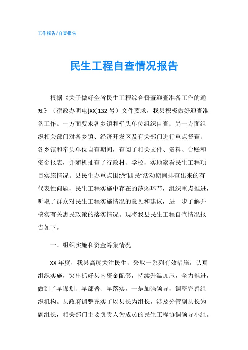 民生工程自查情况报告.doc_第1页