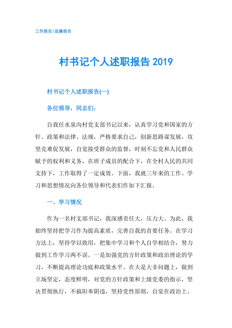 村书记个人述职报告2019.doc_第1页