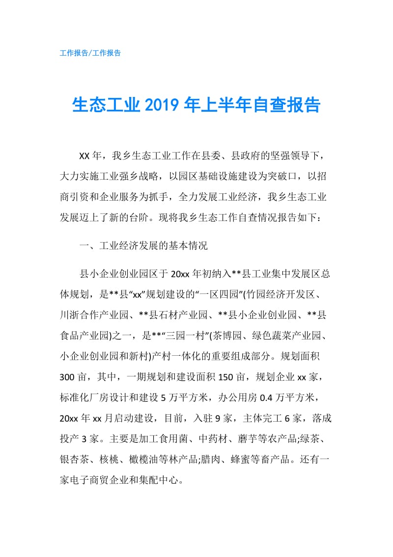 生态工业2019年上半年自查报告.doc_第1页