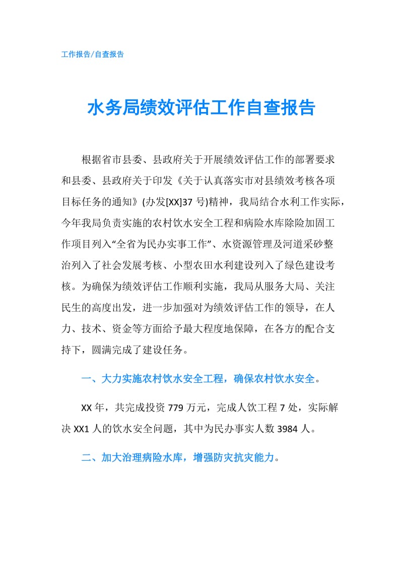 水务局绩效评估工作自查报告.doc_第1页