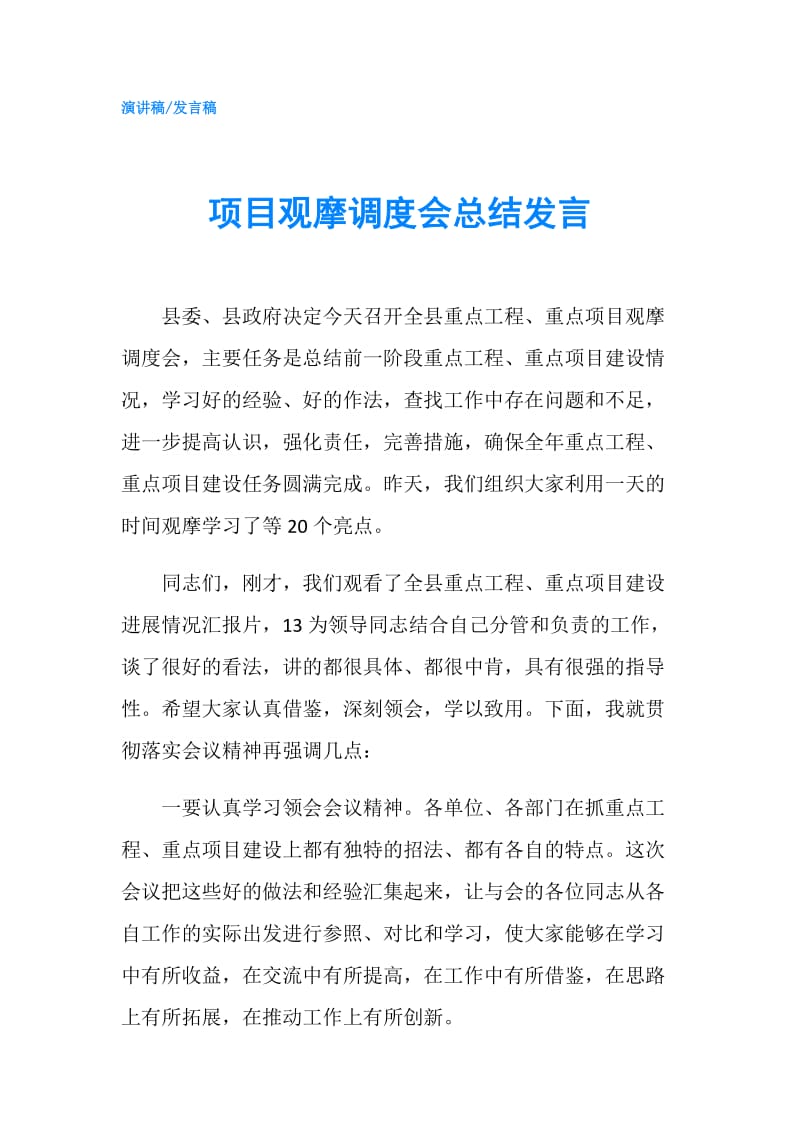 项目观摩调度会总结发言.doc_第1页