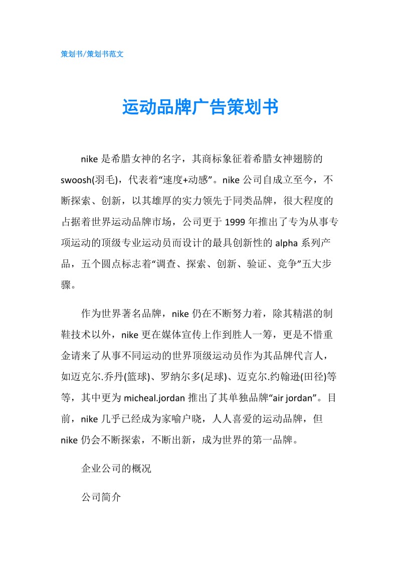 运动品牌广告策划书.doc_第1页