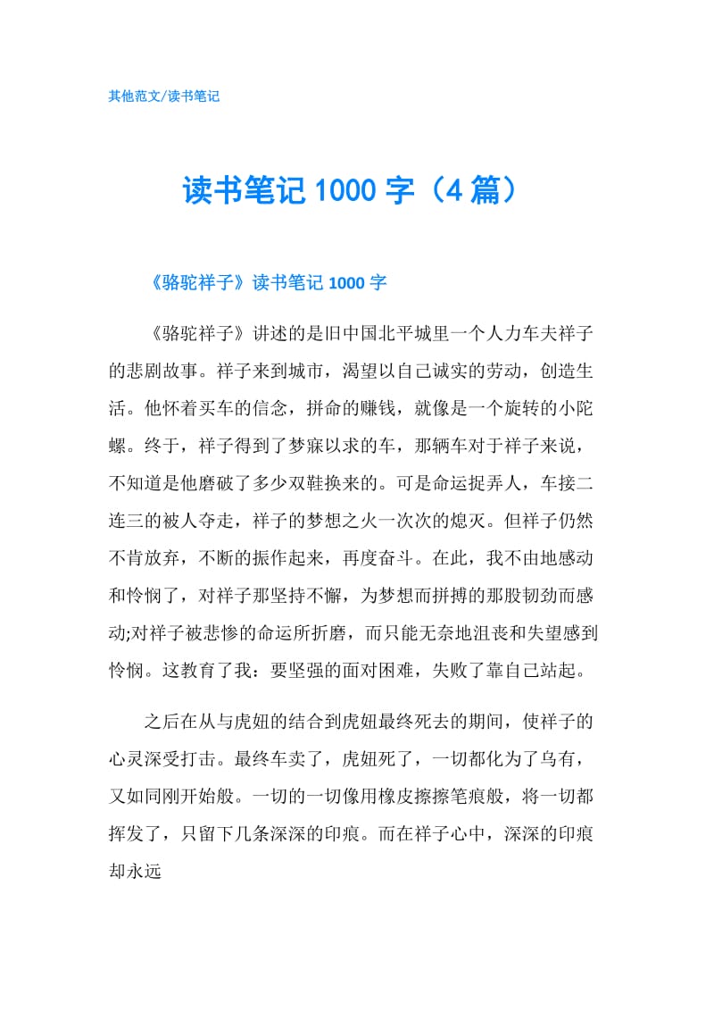 读书笔记1000字（4篇）.doc_第1页