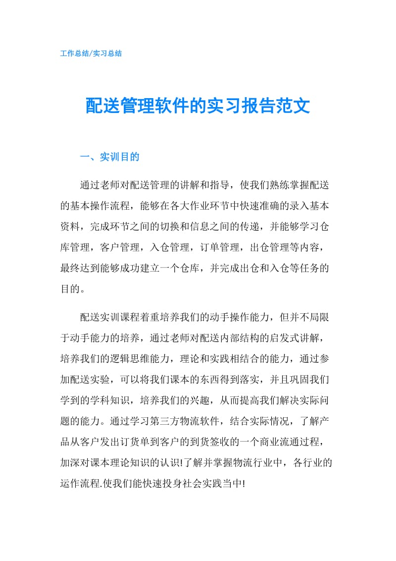 配送管理软件的实习报告范文.doc_第1页