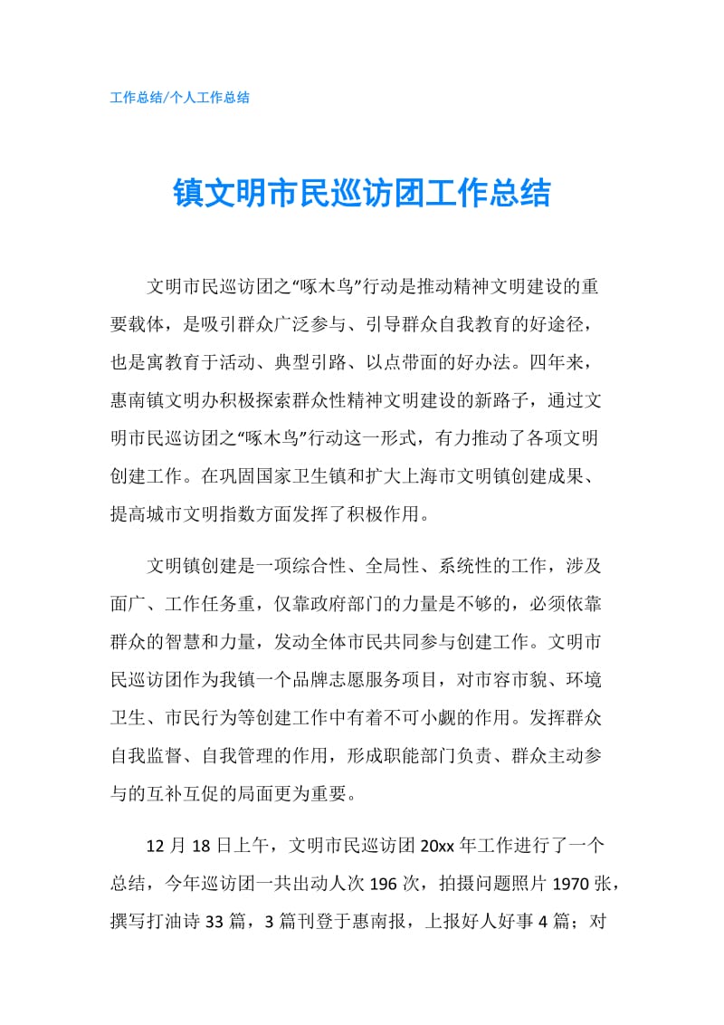 镇文明市民巡访团工作总结.doc_第1页