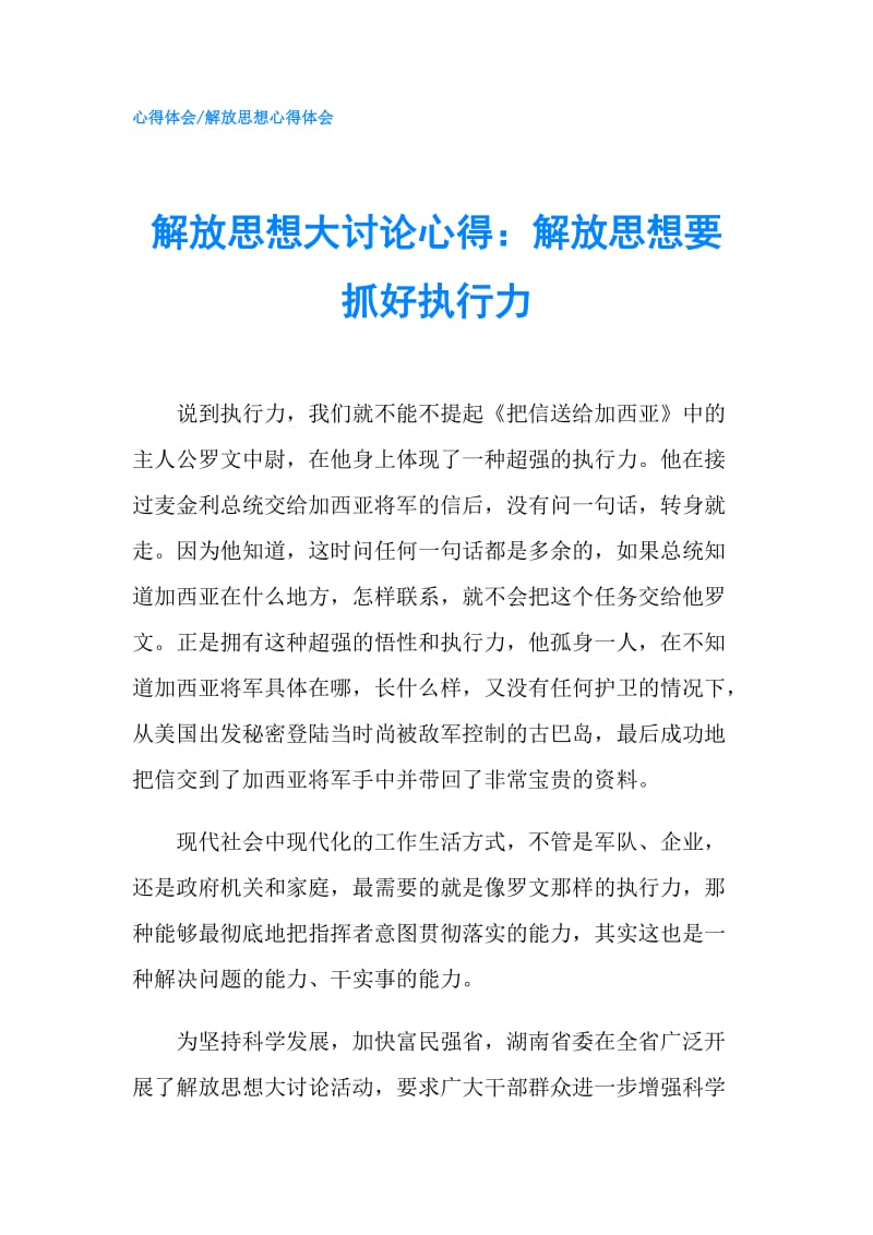 解放思想大讨论心得：解放思想要抓好执行力.doc_第1页