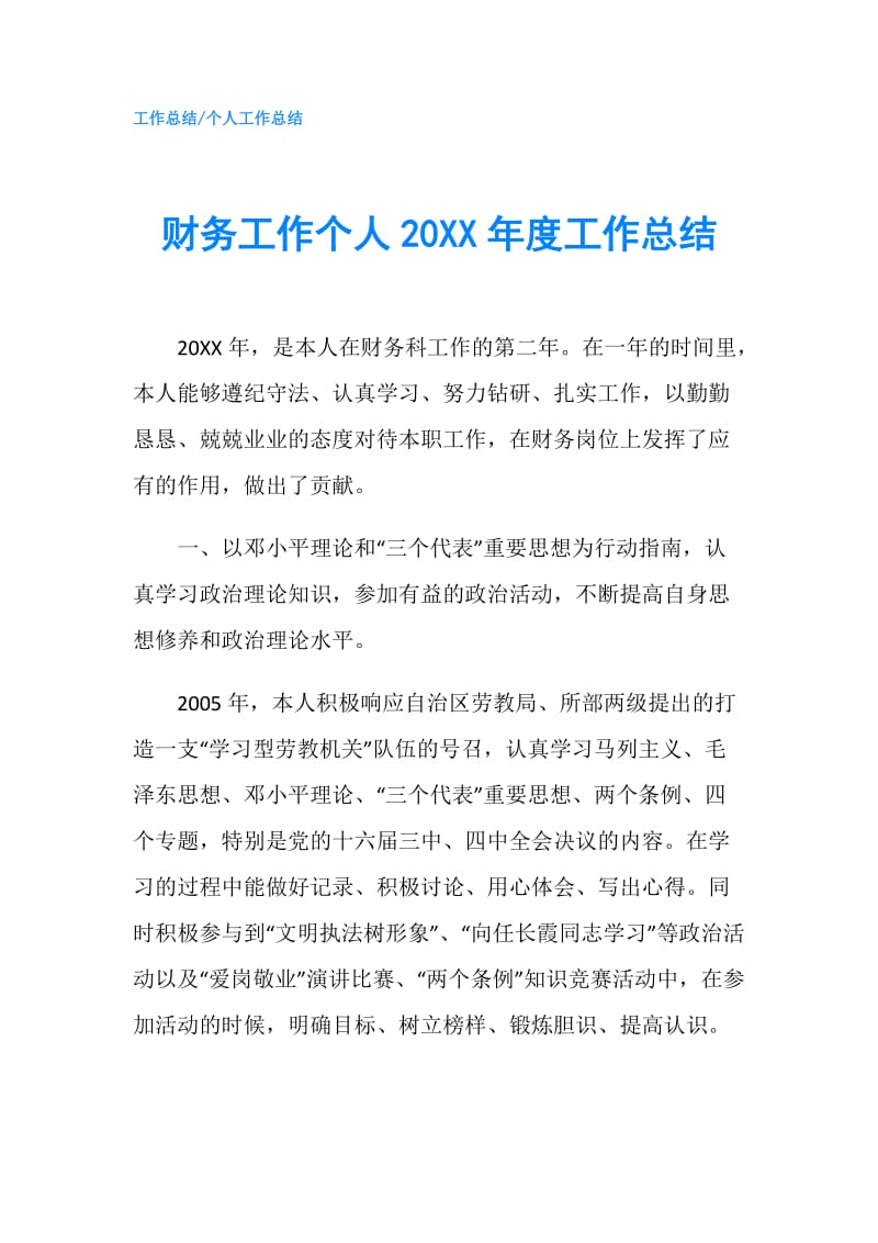 财务工作个人20XX年度工作总结.doc_第1页