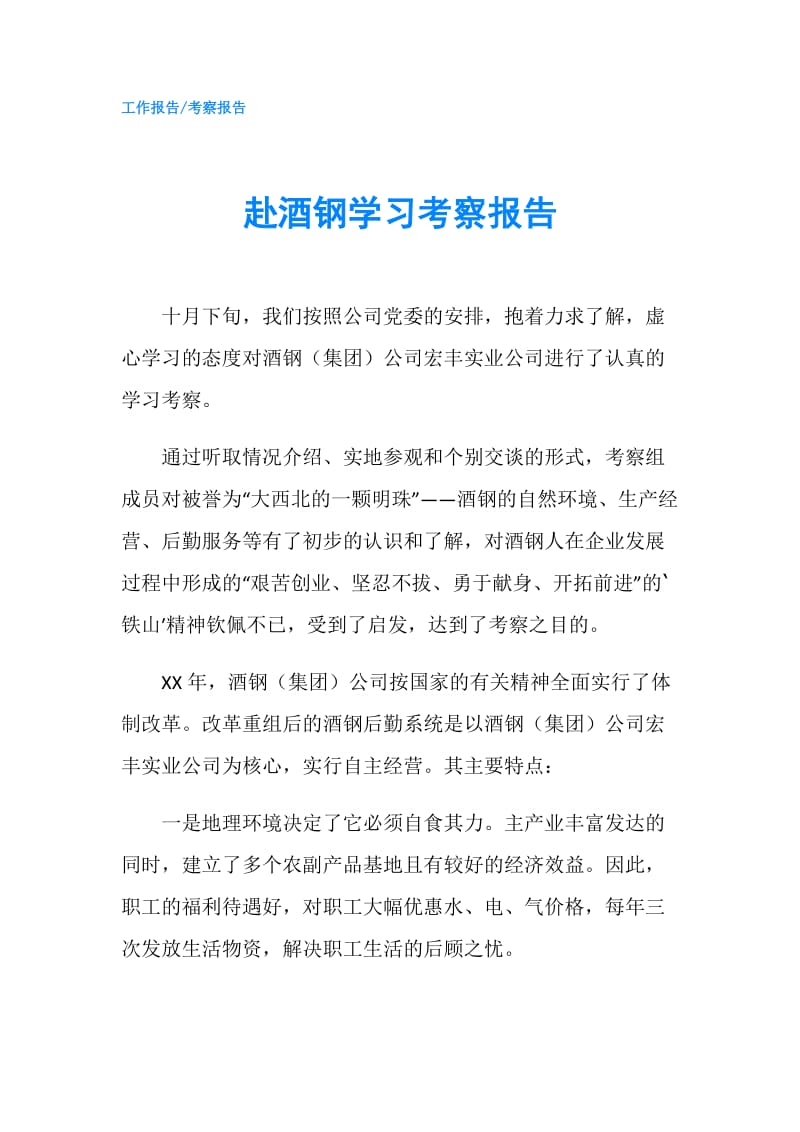 赴酒钢学习考察报告.doc_第1页