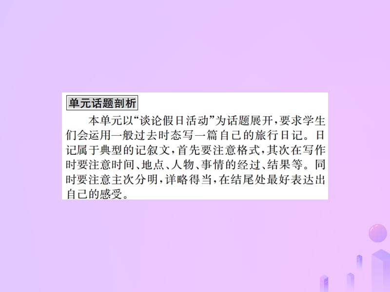 八年级英语上册Unit1Wheredidyougoonvscation同步作文指导习题课件新版人教新目标版76_第2页