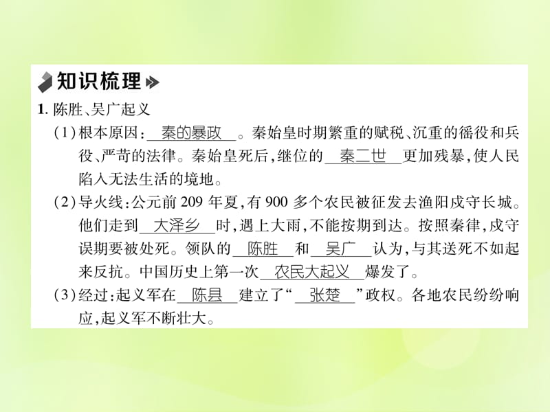 七年级历史上册课时知识梳理第3单元秦汉时期统一多民族国家的建立和巩固第10课秦末农民大起义课件12061145_第2页