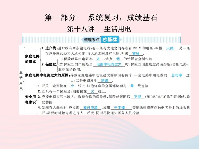 山东省青岛市2019年中考物理总复习九年级第18讲生活用电课件_第1页