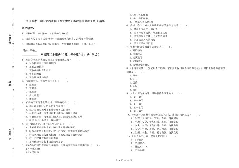 2019年护士职业资格考试《专业实务》考前练习试卷B卷 附解析.doc_第1页