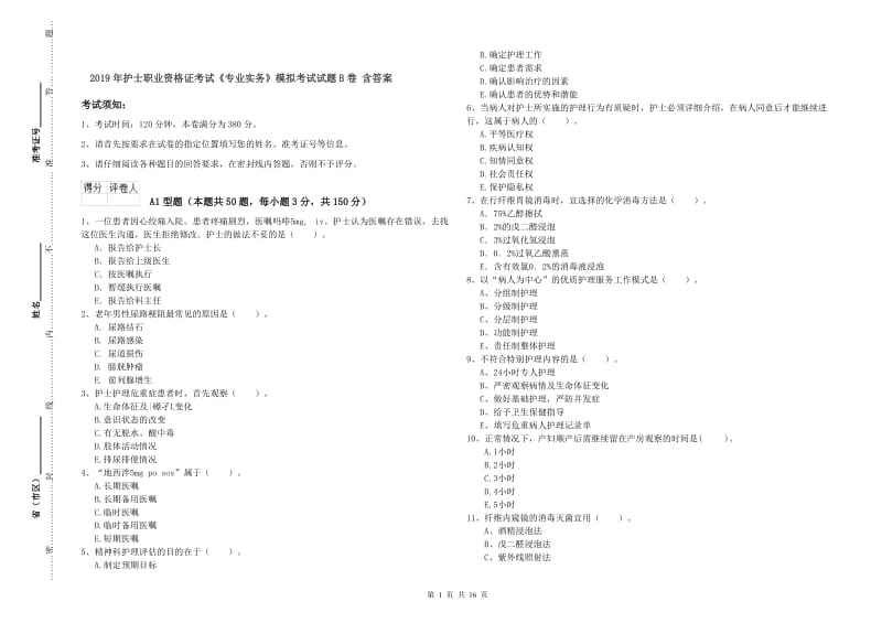 2019年护士职业资格证考试《专业实务》模拟考试试题B卷 含答案.doc_第1页