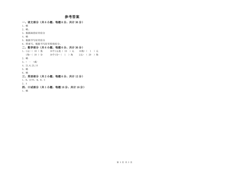 2019年实验幼儿园学前班每周一练试题 附答案.doc_第3页