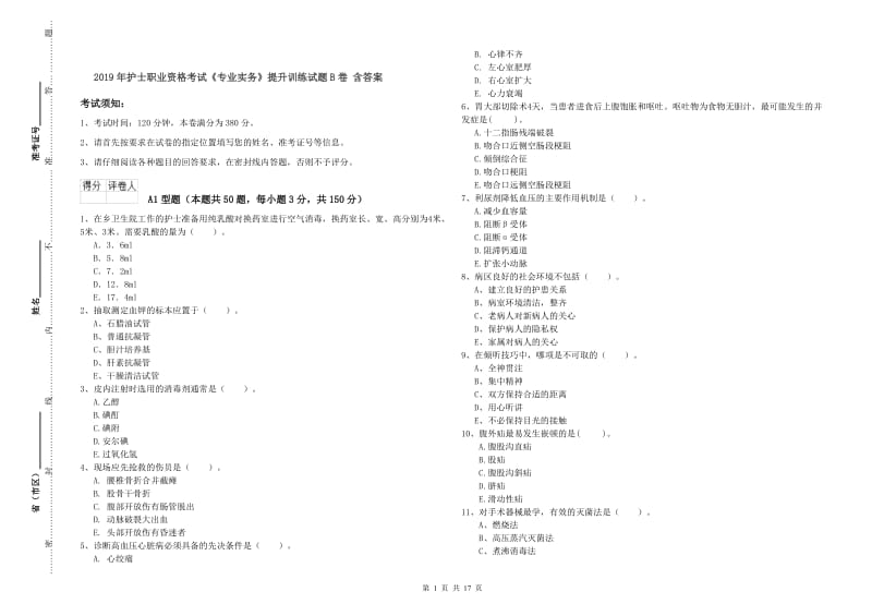 2019年护士职业资格考试《专业实务》提升训练试题B卷 含答案.doc_第1页