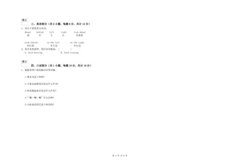 2020年实验幼儿园幼升小衔接班过关检测试题B卷 附解析.doc_第3页