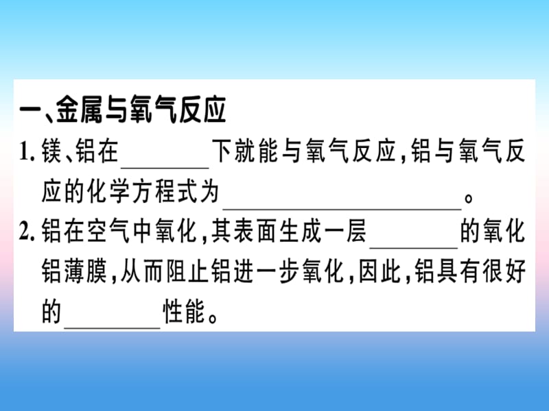 第八单元金属和金属材料课题第课时金属和氧气酸的反应习题课件新人教版_第1页