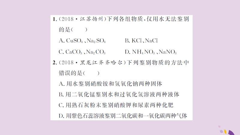 中考化学一轮复习专题训练二物质检验题习题课件_第2页