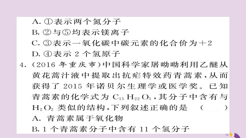 中考化学总复习第二轮专题训练提升能力专题一化学用语练习课件_第3页