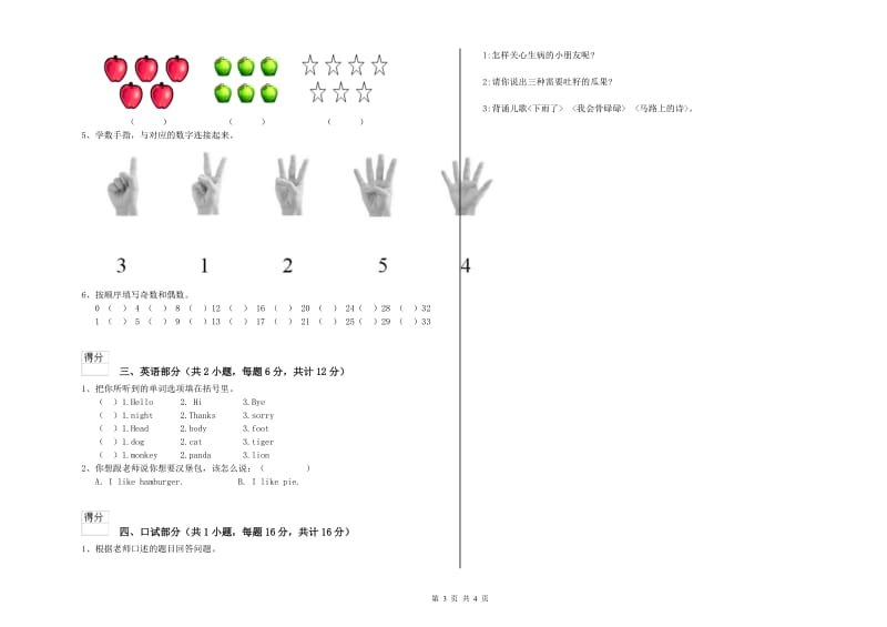 实验幼儿园幼升小衔接班全真模拟考试试卷C卷 含答案.doc_第3页