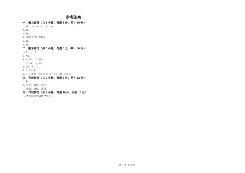 2019年重点幼儿园幼升小衔接班开学考试试卷D卷 附答案.doc_第3页