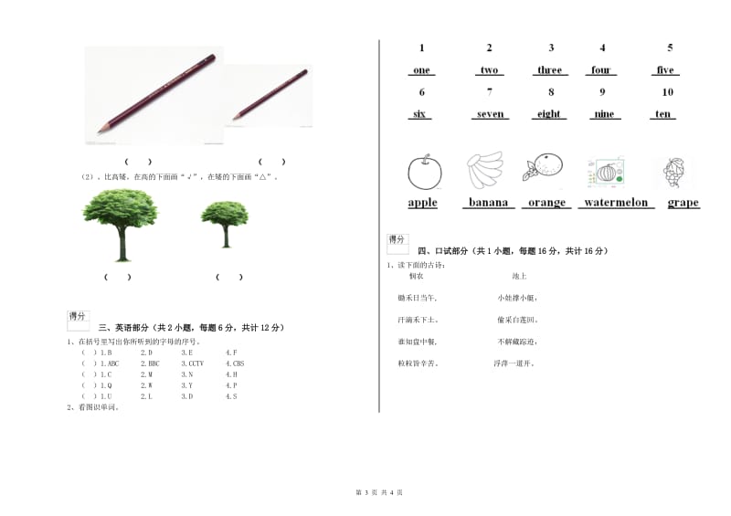 2020年重点幼儿园托管班期中考试试题A卷 附答案.doc_第3页