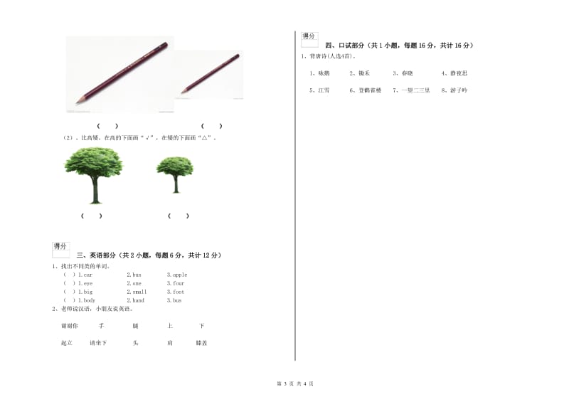 2020年重点幼儿园托管班每周一练试卷D卷 附解析.doc_第3页