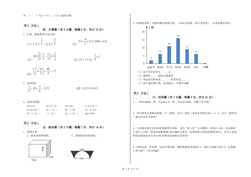 2019年六年级数学【下册】过关检测试卷 江苏版（含答案）.doc_第2页