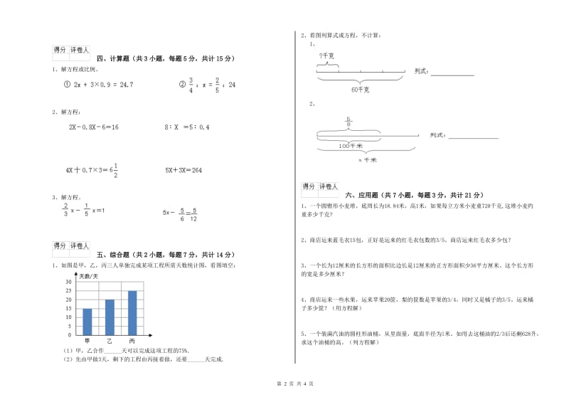 2020年六年级数学【下册】全真模拟考试试卷 上海教育版（附解析）.doc_第2页
