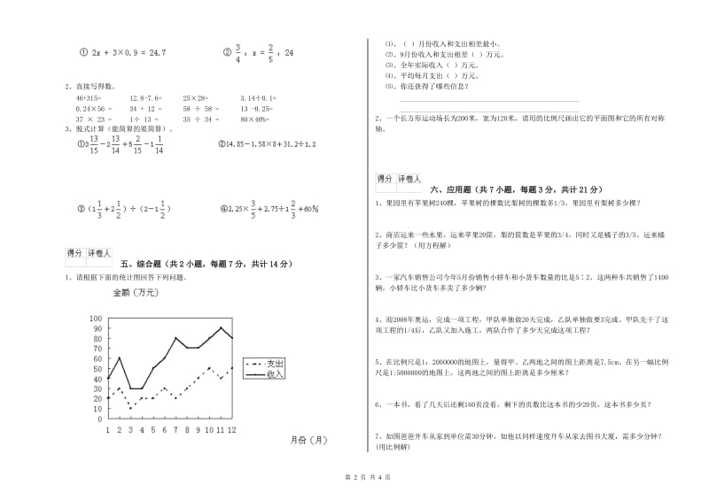 2020年六年级数学上学期过关检测试题 上海教育版（附答案）.doc_第2页