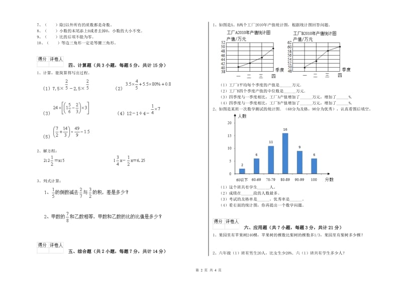 2020年六年级数学【上册】期中考试试题 新人教版（附答案）.doc_第2页