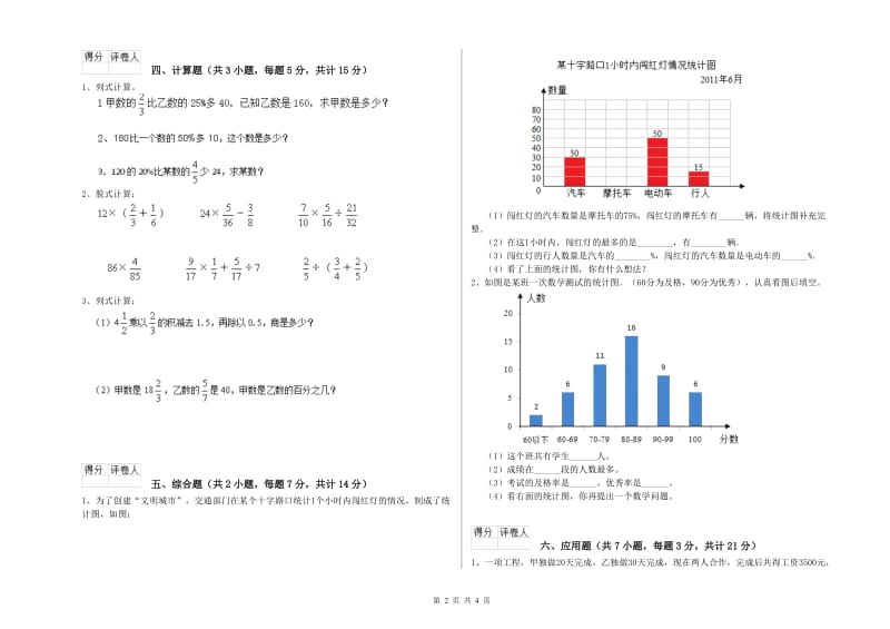 2019年六年级数学【上册】综合练习试题 新人教版（附答案）.doc_第2页