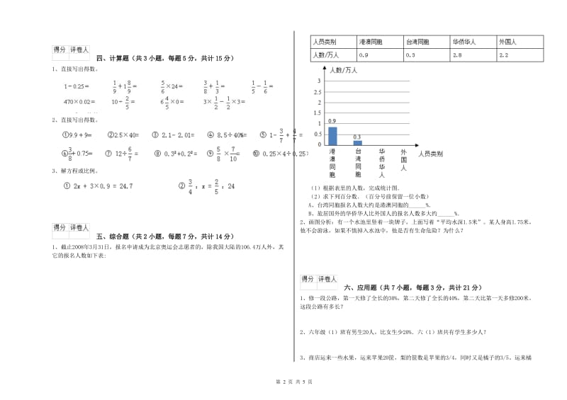 2019年六年级数学上学期开学考试试卷 外研版（含答案）.doc_第2页