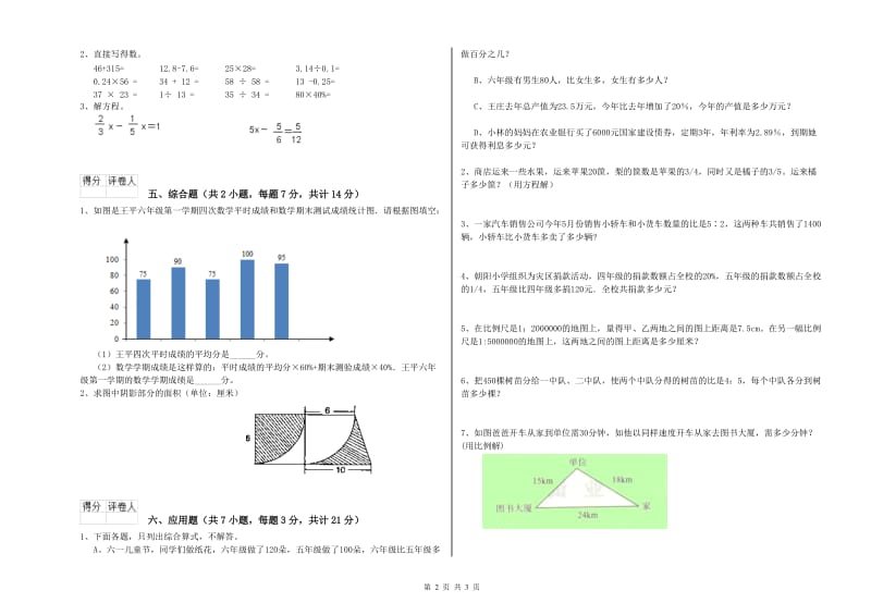 2020年六年级数学【下册】月考试题 江苏版（附答案）.doc_第2页