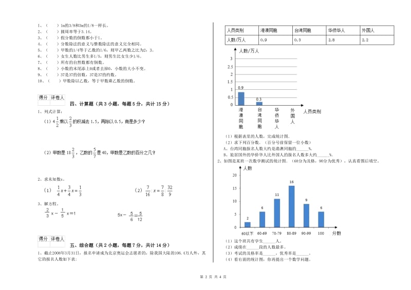 2019年六年级数学下学期过关检测试卷 新人教版（含答案）.doc_第2页