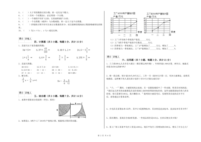 2019年六年级数学下学期强化训练试卷 新人教版（含答案）.doc_第2页