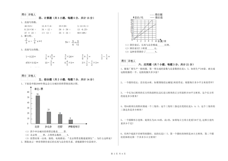 2020年六年级数学【上册】强化训练试卷 上海教育版（含答案）.doc_第2页